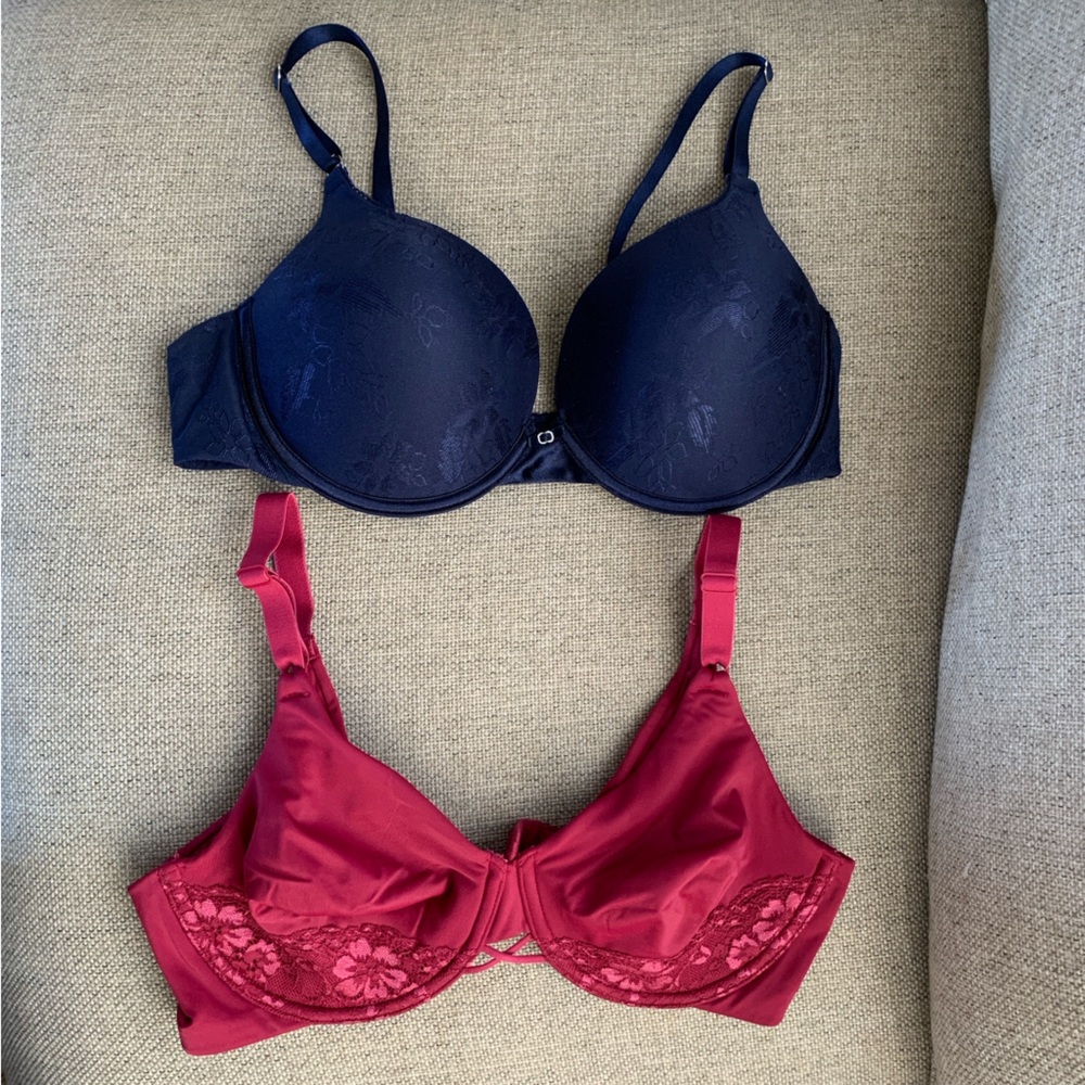 Underwire Satin Bras Vanity Fair Size 38C Navy Blue Red Lace Bras Padded